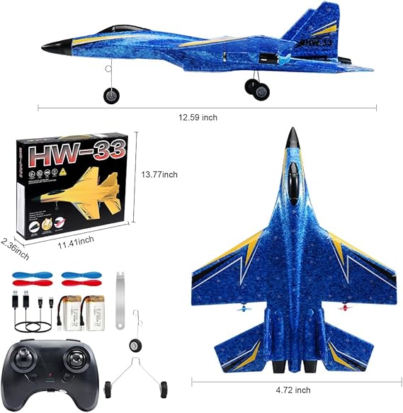 Fremego SU-27 RC Airplane,2.4GHz 2 Channel Remote Control Plane with Gyro Night Lights and 2 Batteries, Easy to Fly for Adults, Beginners and Kids